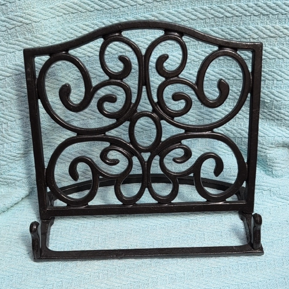 Decorative Scrollwork Black Cast Iron Enamel Coated Cookbook Stand